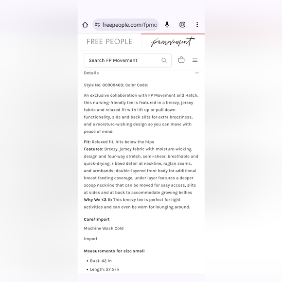 FP Movement x Hatch Free People teamwork maternity pumping tee XL - Picture 4 of 6